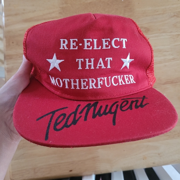 Red Cap with White Text and Signature - Picture 1 of 4
